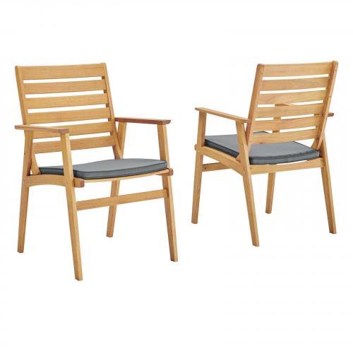 Syracuse Eucalyptus Wood Outdoor Patio Dining Chair Set of 2 in Natural Gray