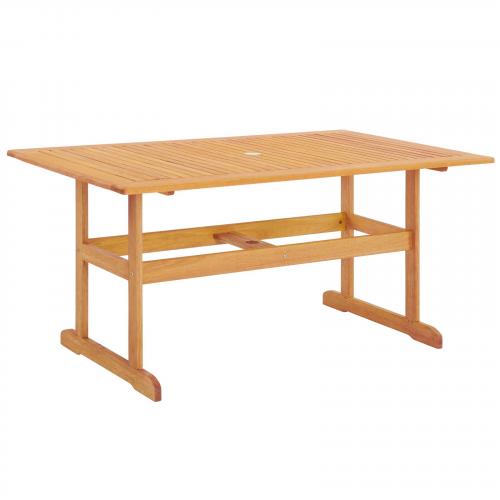 Hatteras 59 Inch Rectangle Outdoor Patio Eucalyptus Wood Dining Table in Natural