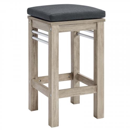 Wiscasset Outdoor Patio Acacia Wood Bar Stool in Light Gray