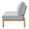 Freeport Karri Wood Outdoor Patio Loveseat with Left-Facing Side End Table in Natural Light Blue