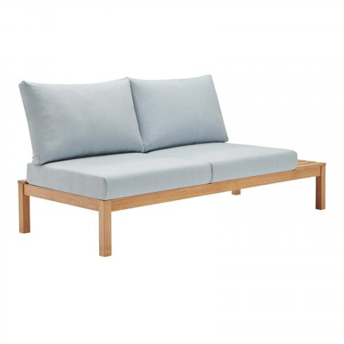 Freeport Karri Wood Outdoor Patio Loveseat with Right-Facing Side End Table in Natural Light Blue