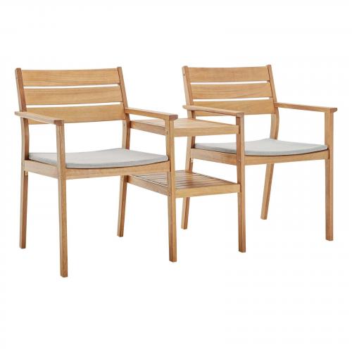 Viewscape Outdoor Patio Ash Wood Jack and Jill Chair Set in Natural Taupe