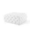 Amour Tufted Button Large Square Faux Leather Ottoman in White