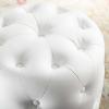 Amour Tufted Button Round Faux Leather Ottoman in White