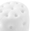 Amour Tufted Button Round Faux Leather Ottoman in White