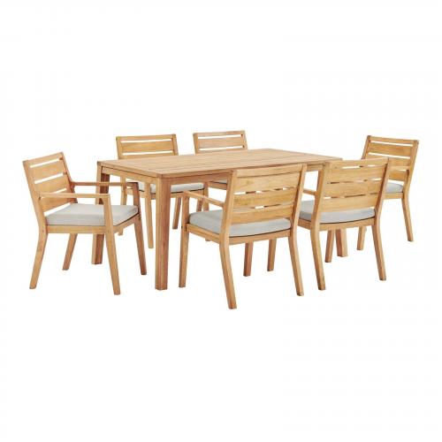 Portsmouth 7 Piece Outdoor Patio Karri Wood Dining Set in Natural Taupe