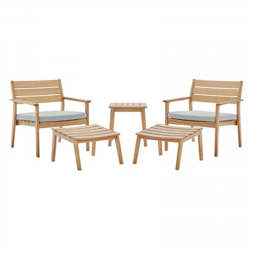Breton 5 Piece Outdoor Patio Ash Wood Set in Natural Taupe