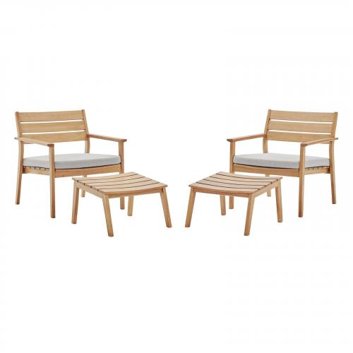 Breton 4 Piece Outdoor Patio Ash Wood Set in Natural Taupe