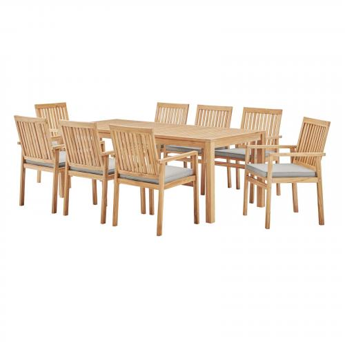 Farmstay 9 Piece Outdoor Patio Teak Wood Dining Set in Natural Taupe