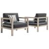 Wiscasset Outdoor Patio Acacia Wood Armchair Set of 2 in Light Gray