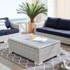 Conway 45 Inch Outdoor Patio Wicker Rattan Coffee Table in Light Gray