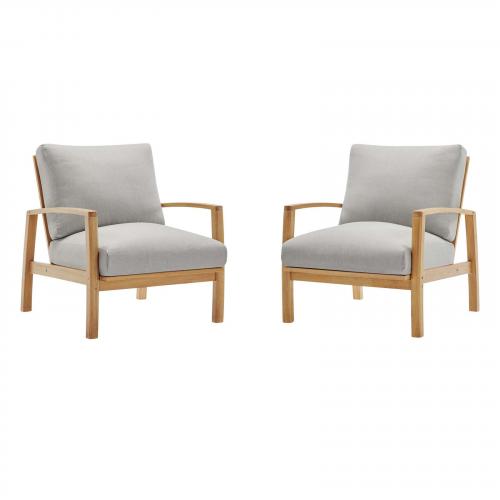 Orlean Outdoor Patio Eucalyptus Wood Lounge Armchair Set of 2 in Natural Light Gray