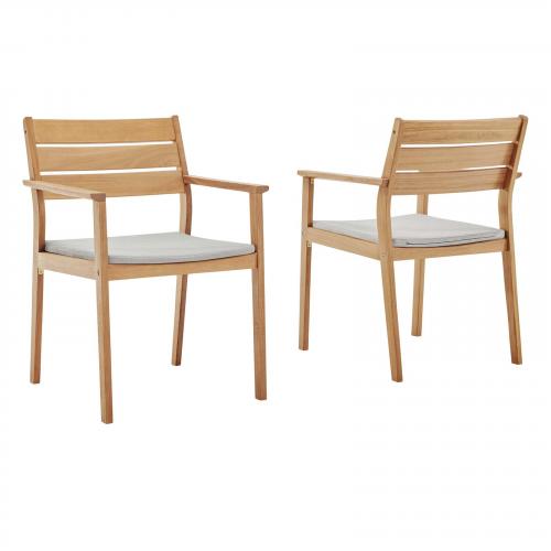 Viewscape Outdoor Patio Ash Wood Dining Armchair Set of 2 in Natural Taupe