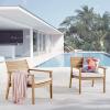 Breton Outdoor Patio Ash Wood Armchair Set of 2 in Natural Taupe