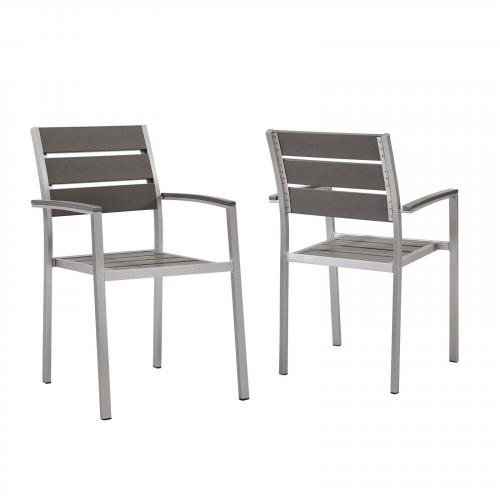 Shore Outdoor Patio Aluminum Dining Armchair Set of 2 in Silver Gray
