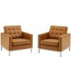 Loft Tufted Upholstered Faux Leather Armchair Set of 2