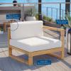 Upland Outdoor Patio Teak Wood Right-Arm Chair in Natural White