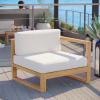 Upland Outdoor Patio Teak Wood Right-Arm Chair in Natural White