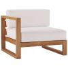 Upland Outdoor Patio Teak Wood Left-Arm Chair in Natural White