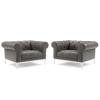 Idyll Tufted Upholstered Leather Armchair Set of 2 in Gray