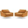Harness Stainless Steel Base Leather Armchair Set of 2