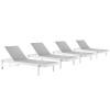 Charleston Outdoor Patio Aluminum Chaise Lounge Chair Set of 4 in White Gray