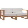Upland Outdoor Patio Teak Wood 2-Piece Sectional Sofa Loveseat in Natural White