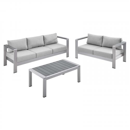 Shore Sunbrella&reg; Fabric Outdoor Patio Aluminum 3 Piece Sectional Sofa Set