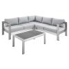Shore Sunbrella&reg; Fabric Outdoor Patio Aluminum 4 Piece Sectional Sofa Set