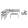 Shore Sunbrella&reg; Fabric Outdoor Patio Aluminum 8 Piece Sectional Sofa Set