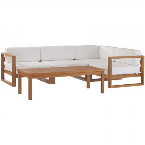 Upland Outdoor Patio Teak Wood 5-Piece Sectional Sofa Set in Natural White