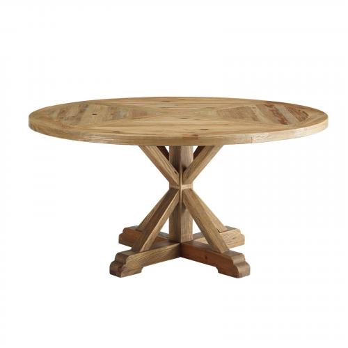 Stitch 59" Round Pine Wood Dining Table in Brown