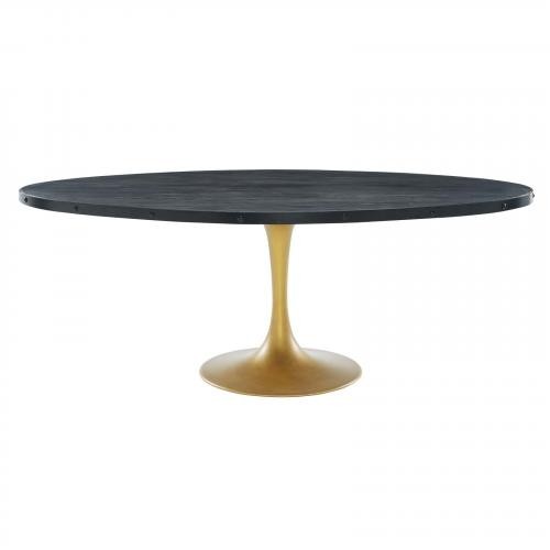 Drive 78" Oval Wood Top Dining Table in Black Gold