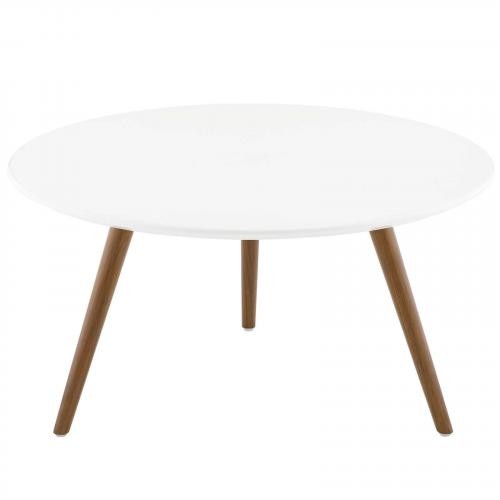 Lippa 28" Round Wood Top Coffee Table with Tripod Base in Walnut White