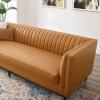 Devote Channel Tufted Vegan Leather Sofa in Tan