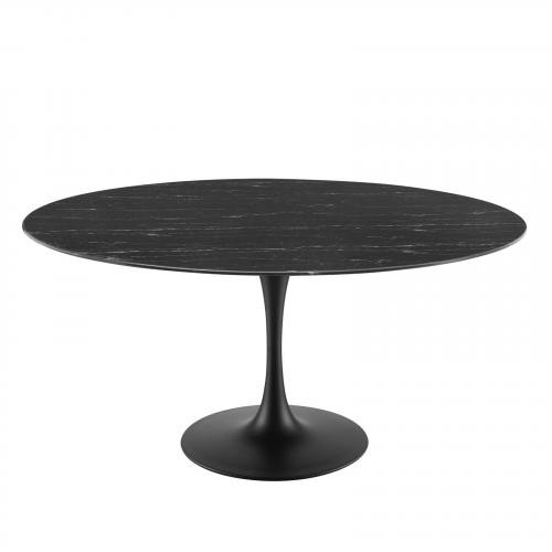 Lippa 60" Artificial Marble Dining Table in Black Black