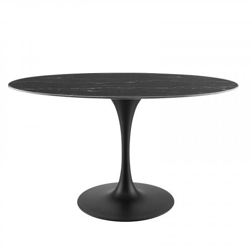 Lippa 54" Artificial Marble Oval Dining Table in Black Black