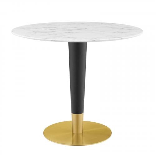 Zinque 36" Artificial Marble Dining Table in Gold White