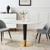 Zinque 42" Oval Artificial Marble Dining Table in Gold White