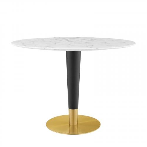 Zinque 42" Oval Artificial Marble Dining Table in Gold White