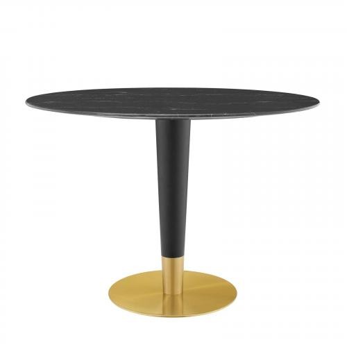 Zinque 42" Oval Artificial Marble Dining Table in Gold Black