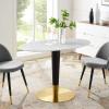 Zinque 48" Oval Artificial Marble Dining Table in Gold White