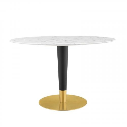 Zinque 48" Oval Artificial Marble Dining Table in Gold White