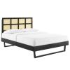 Sidney Cane and Wood Queen Platform Bed with Angular Legs