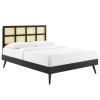 Sidney Cane and Wood Queen Platform Bed with Splayed Legs