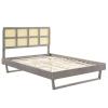 Sidney Cane and Wood Full Platform Bed with Angular Legs