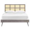 Sidney Cane and Wood Full Platform Bed with Splayed Legs