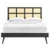 Sidney Cane and Wood Full Platform Bed with Splayed Legs