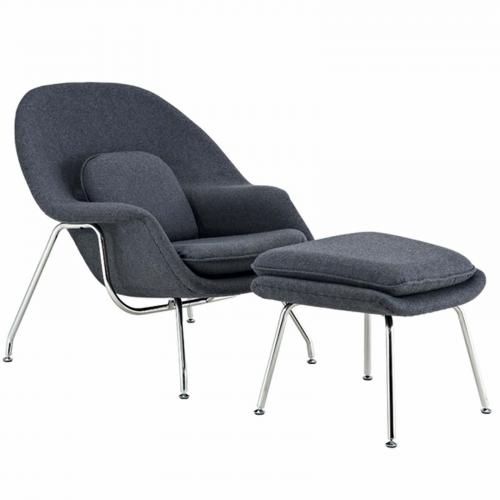 Womb Lounge Chair and Ottoman Wool Dark Gray