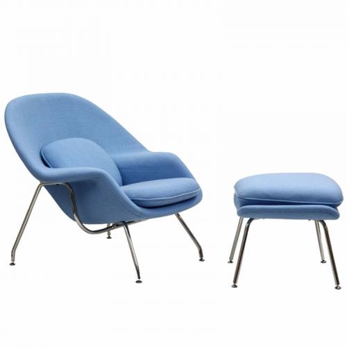 Womb Lounge Chair and Ottoman Wool Baby Blue